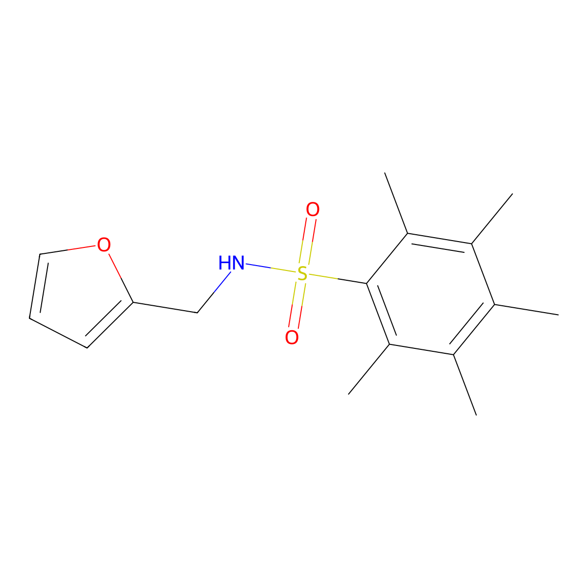 N-(furan-2-ylmethyl)-2,3,4,5,6-pentamethylbenzenesulfonamide molecular structure, CAS 725214-92-6