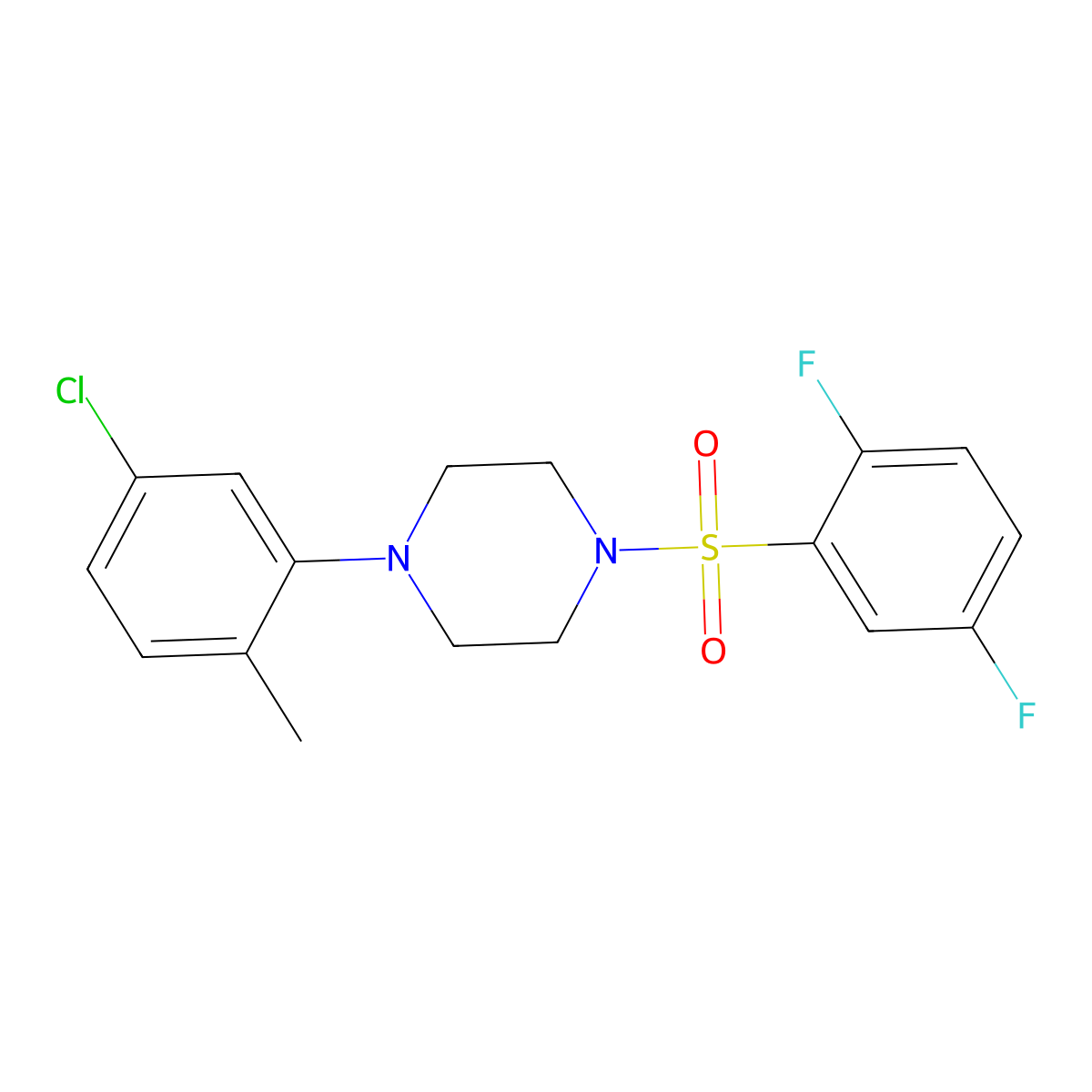 1-(5-Chloro-2-methylphenyl)-4-[(2,5-difluorophenyl)sulfonyl]piperazine molecular structure, CAS 725215-13-4