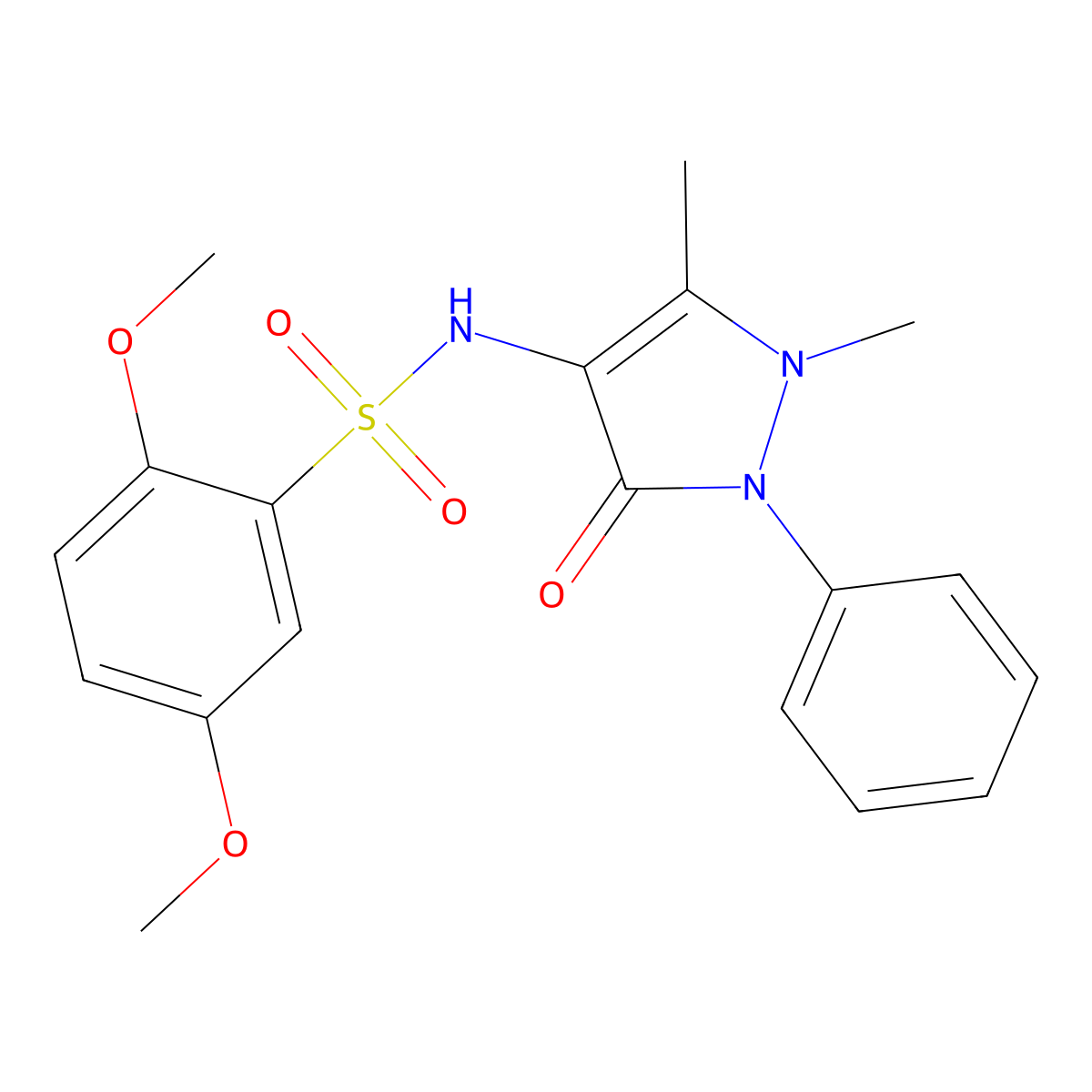 N-(1,5-dimethyl-3-oxo-2-phenyl-2,3-dihydro-1H-pyrazol-4-yl)-2,5-dimethoxybenzenesulfonamide molecular structure, CAS 725215-60-1