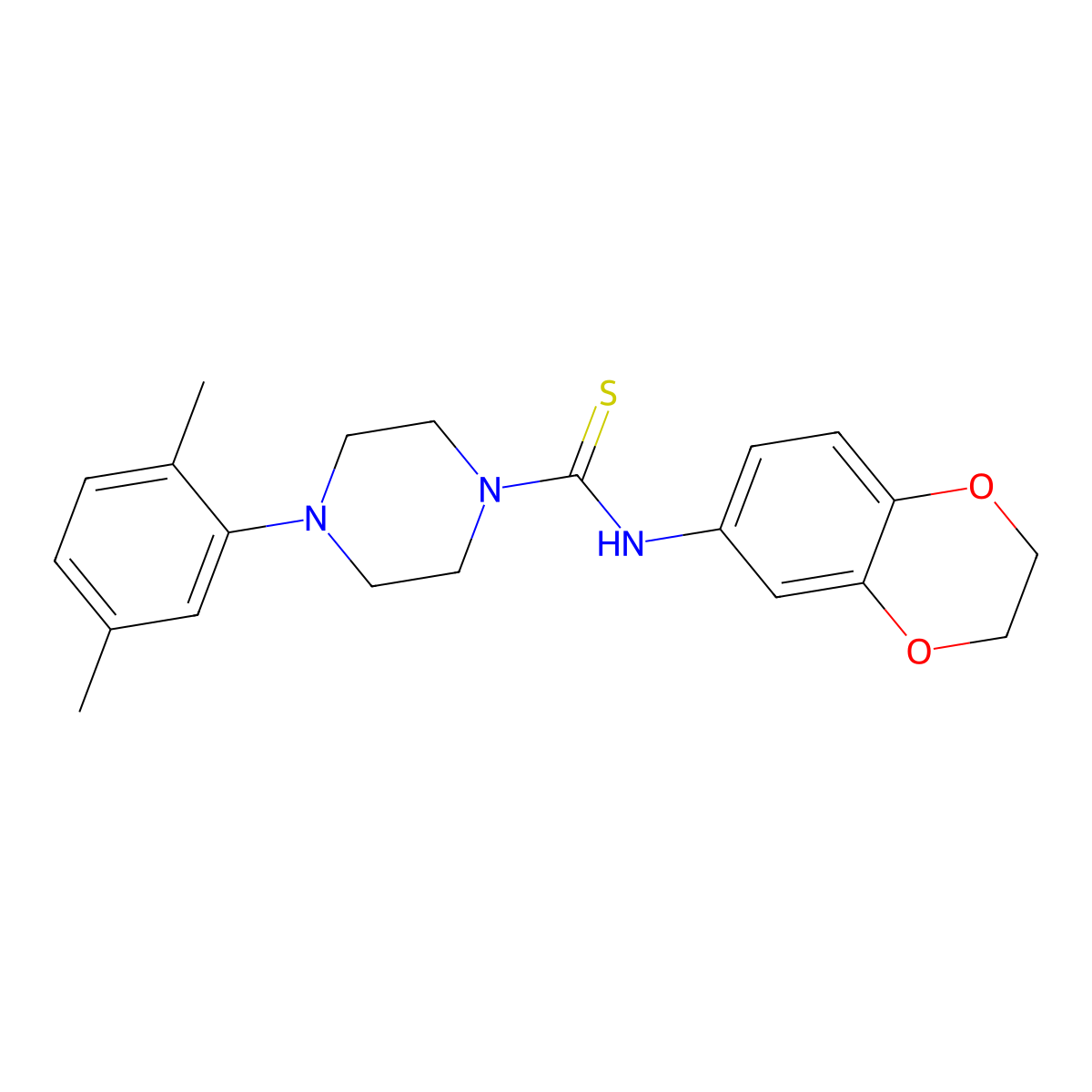 N-(2,3-dihydro-1,4-benzodioxin-6-yl)-4-(2,5-dimethylphenyl)piperazine-1-carbothioamide molecular structure, CAS 725217-34-5