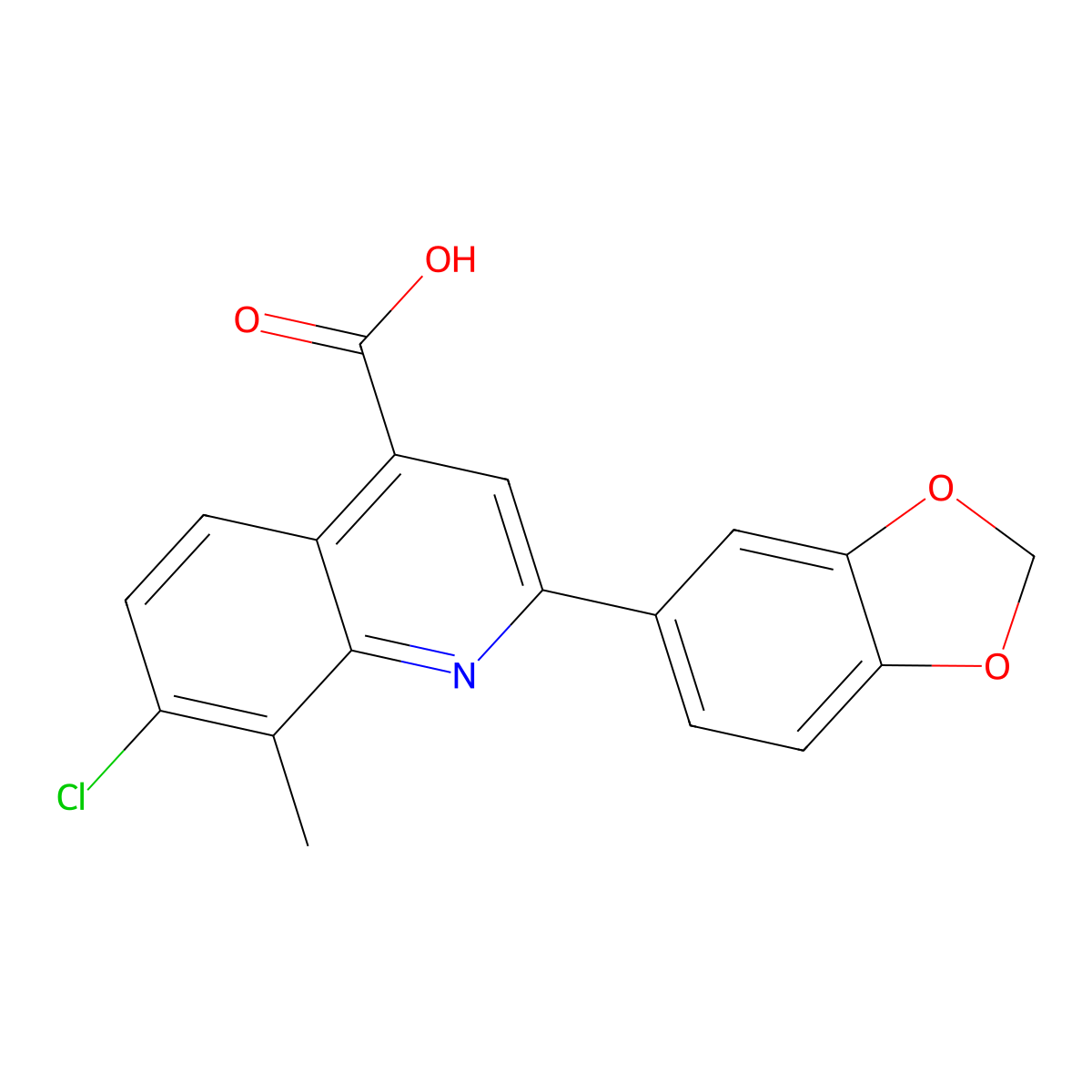 2-(1,3-Benzodioxol-5-yl)-7-chloro-8-methylquinoline-4-carboxylic acid molecular structure, CAS 725217-61-8