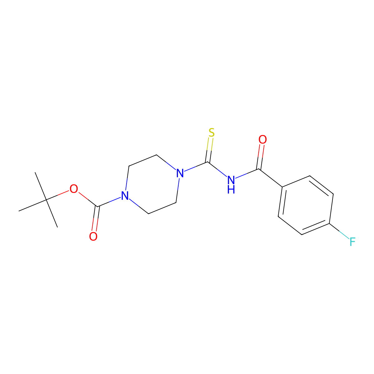 Tert-butyl 4-{[(4-fluorophenyl)carbonyl]carbamothioyl}piperazine-1-carboxylate molecular structure, CAS 725217-99-2