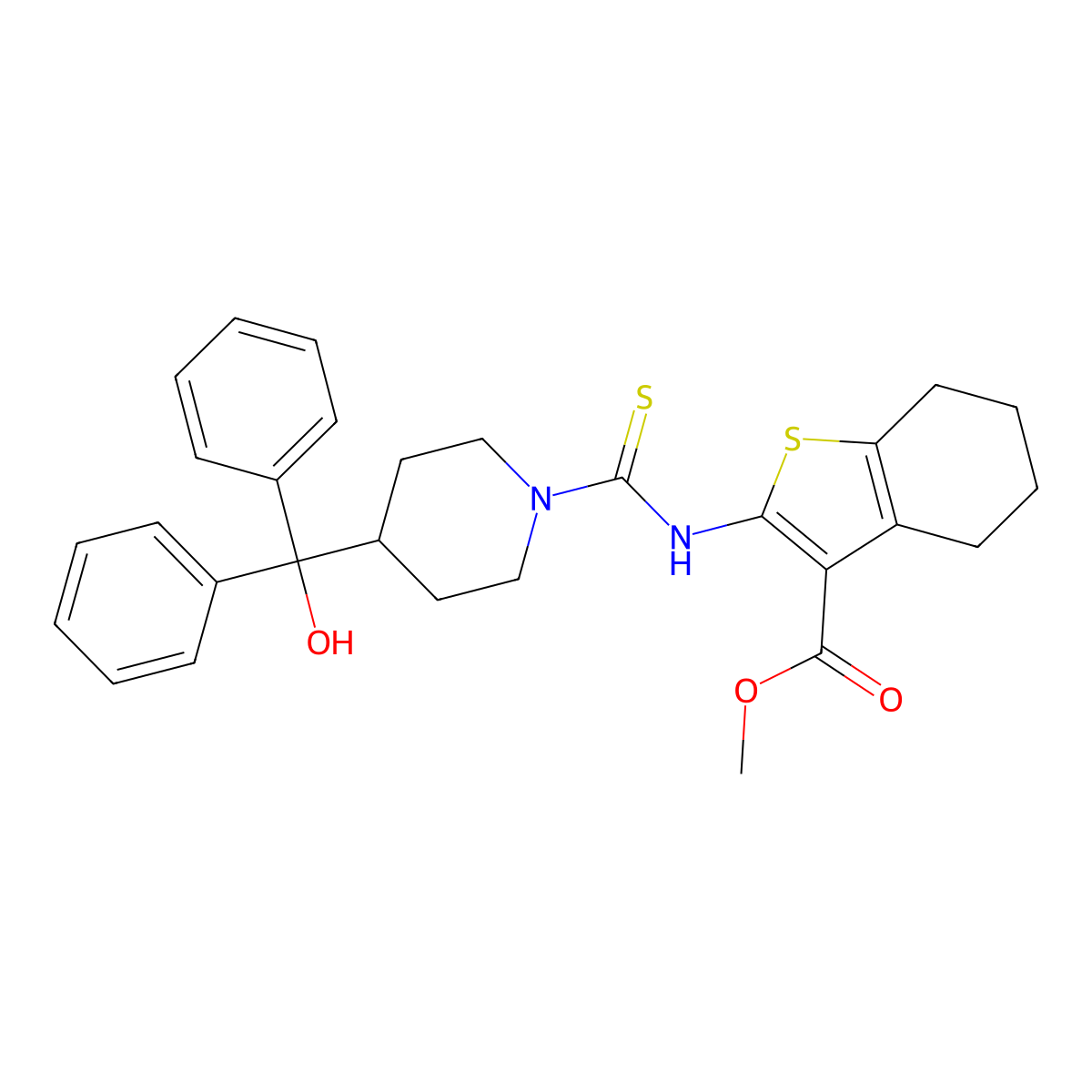 Methyl 2-[({4-[hydroxy(diphenyl)methyl]piperidin-1-yl}carbonothioyl)amino]-4,5,6,7-tetrahydro-1-benzothiophene-3-carboxylate molecular structure, CAS 725218-53-1