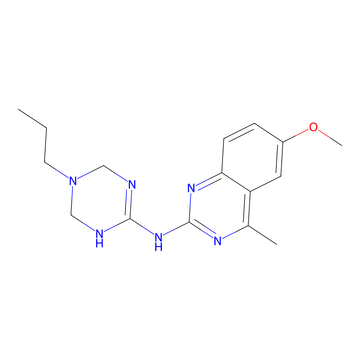 6-methoxy-4-methyl-N-(5-propyl-1,4,5,6-tetrahydro-1,3,5-triazin-2-yl)quinazolin-2-amine molecular structure, CAS 725218-98-4