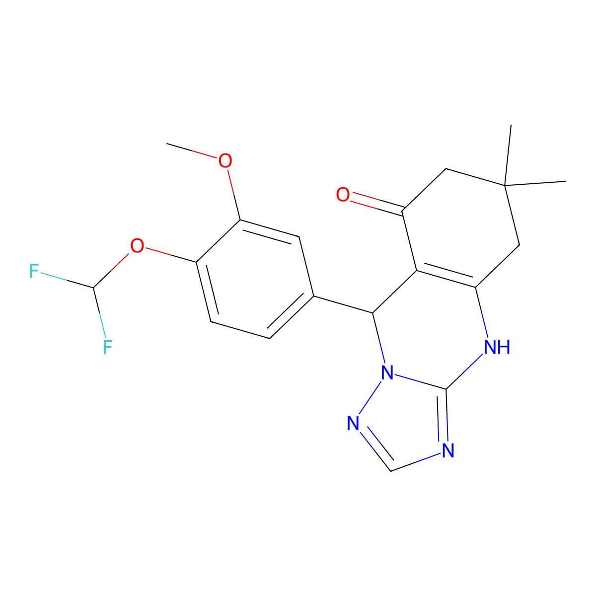 9-[4-(difluoromethoxy)-3-methoxyphenyl]-6,6-dimethyl-4H,5H,6H,7H,8H,9H-[1,2,4]triazolo[3,2-b]quinazolin-8-one molecular structure, CAS 725219-11-4