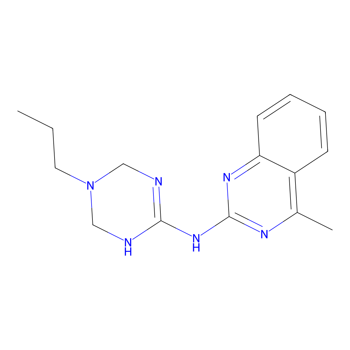 4-methyl-N-(5-propyl-1,4,5,6-tetrahydro-1,3,5-triazin-2-yl)quinazolin-2-amine molecular structure, CAS 725219-42-1