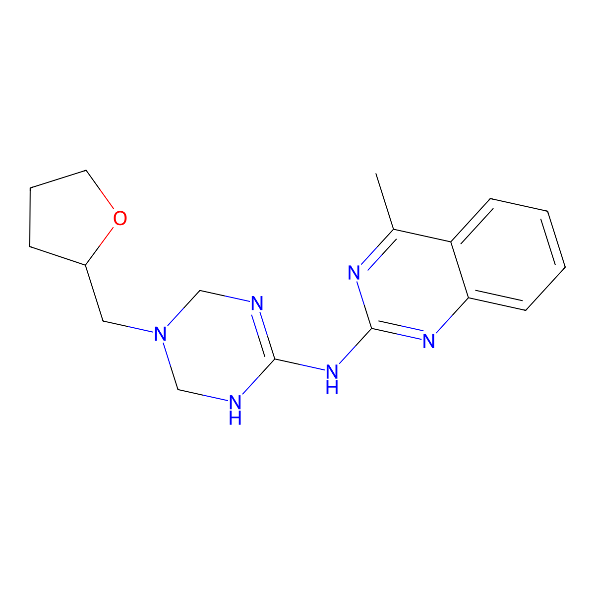 (4-Methyl-quinazolin-2-yl)-[5-(tetrahydro-furan-2-ylmethyl)-1,4,5,6-tetrahydro-[1,3,5]triazin-2-yl]-amine molecular structure, CAS 725219-46-5
