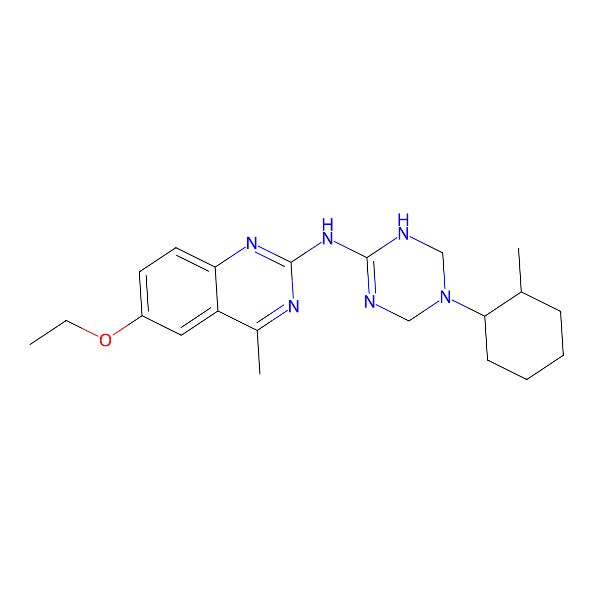 6-ethoxy-4-methyl-N-[5-(2-methylcyclohexyl)-1,4,5,6-tetrahydro-1,3,5-triazin-2-yl]quinazolin-2-amine molecular structure, CAS 725219-48-7