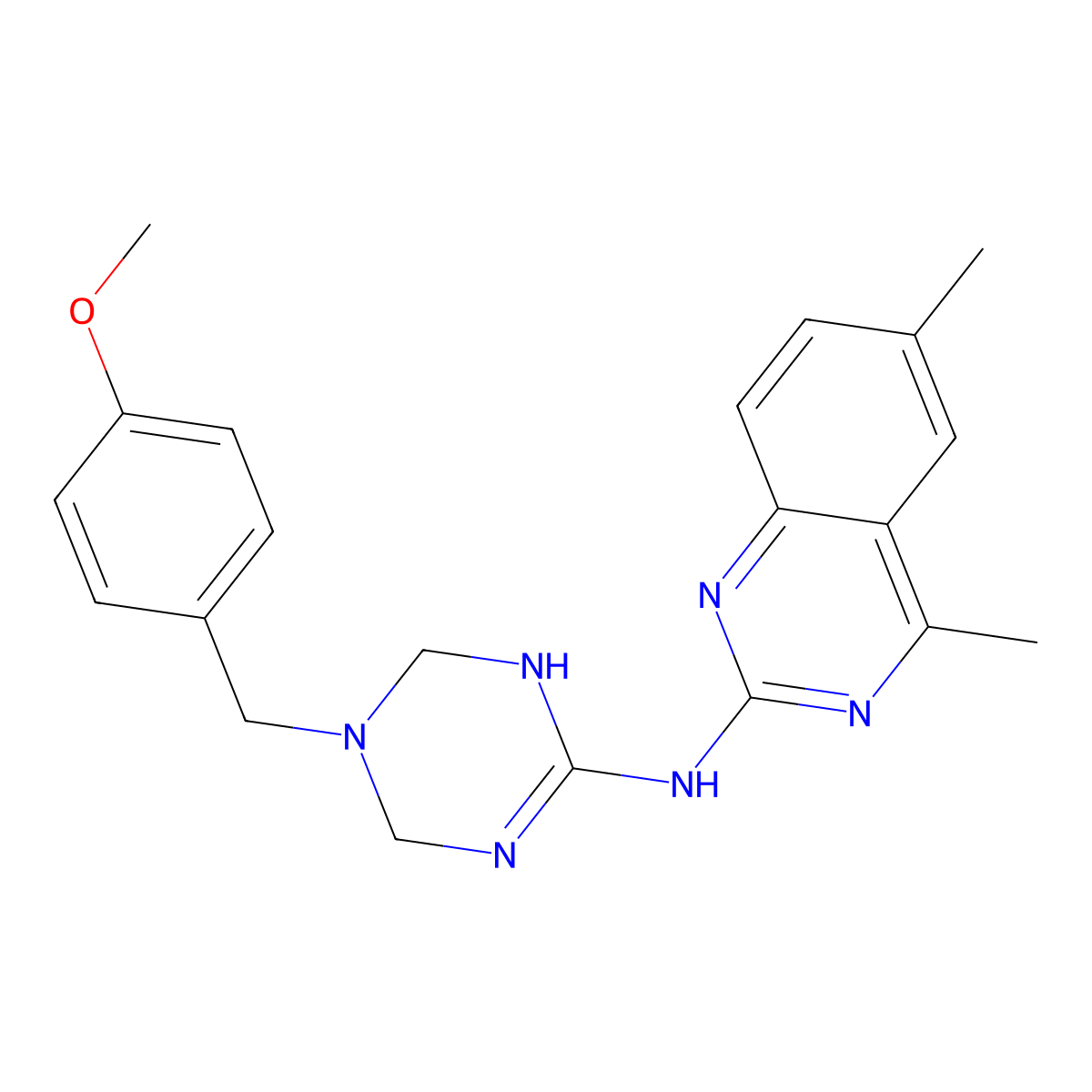 N-[5-(4-methoxybenzyl)-1,4,5,6-tetrahydro-1,3,5-triazin-2-yl]-4,6-dimethylquinazolin-2-amine molecular structure, CAS 725219-50-1