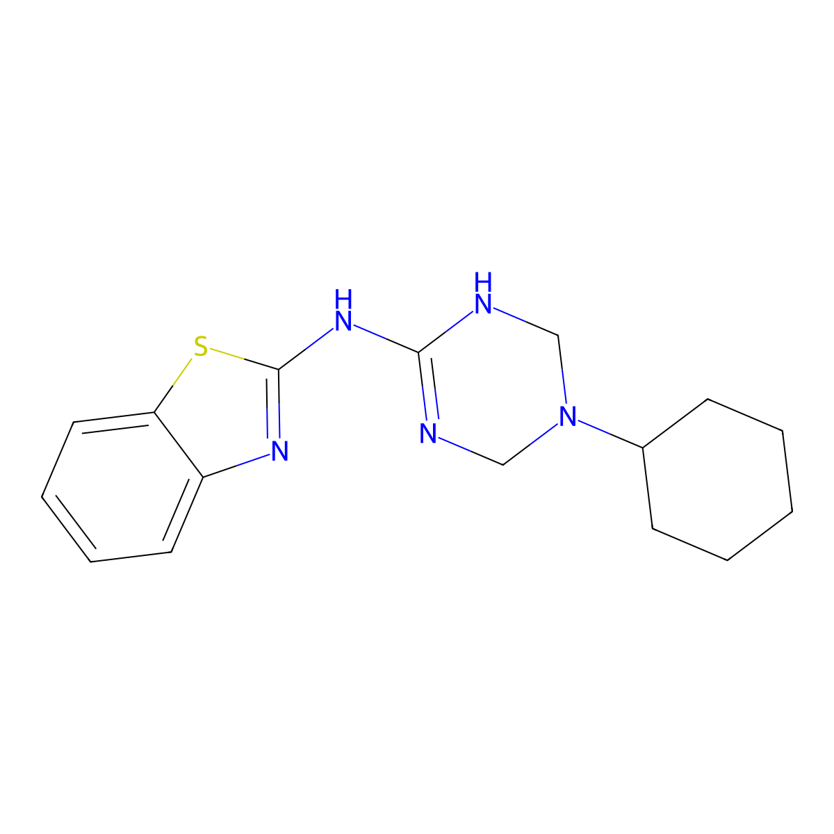 Benzothiazol-2-yl-(5-cyclohexyl-1,4,5,6-tetrahydro-[1,3,5]triazin-2-yl)-amine molecular structure, CAS 725219-54-5