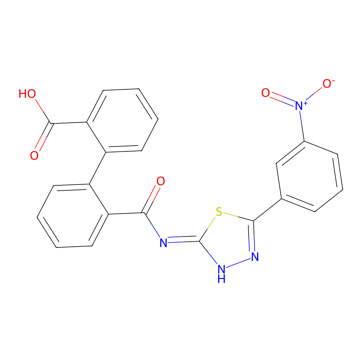 2-[2-[[5-(3-nitrophenyl)-1,3,4-thiadiazol-2-yl]carbamoyl]phenyl]benzoic Acid molecular structure, CAS 725219-78-3