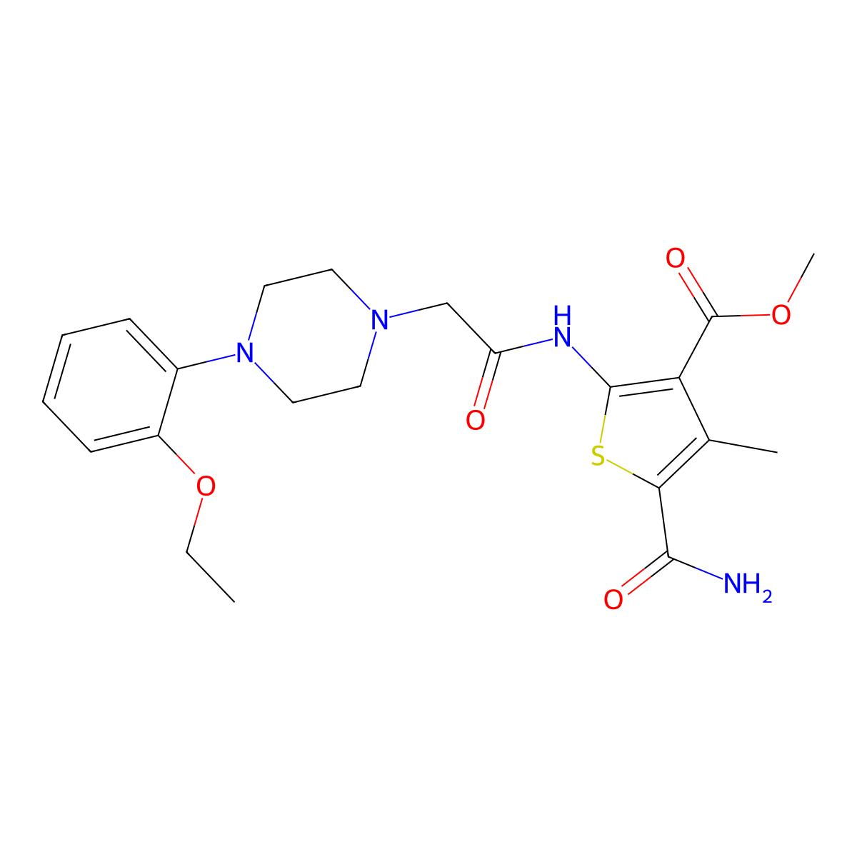 Methyl 5-carbamoyl-2-({[4-(2-ethoxyphenyl)piperazin-1-yl]acetyl}amino)-4-methylthiophene-3-carboxylate molecular structure, CAS 725220-96-2