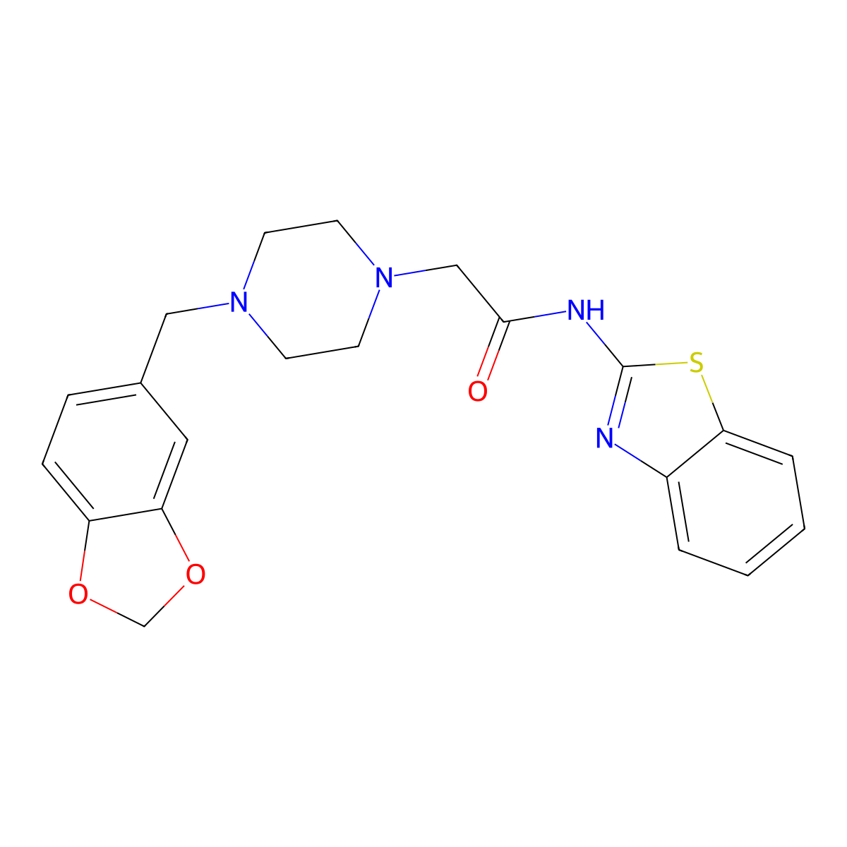 2-[4-(1,3-benzodioxol-5-ylmethyl)piperazin-1-yl]-N-(1,3-benzothiazol-2-yl)acetamide molecular structure, CAS 725221-28-3