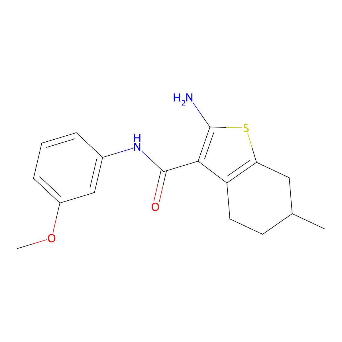 2-amino-N-(3-methoxyphenyl)-6-methyl-4,5,6,7-tetrahydro-1-benzothiophene-3-carboxamide molecular structure, CAS 725221-40-9