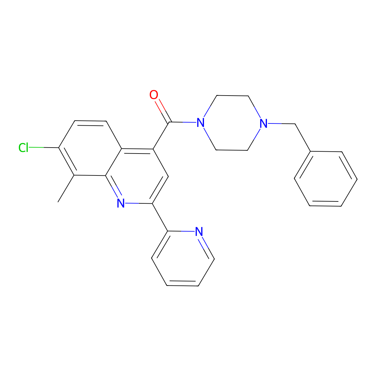 (4-Benzylpiperazin-1-yl)[7-chloro-8-methyl-2-(pyridin-2-yl)quinolin-4-yl]methanone molecular structure, CAS 725221-61-4