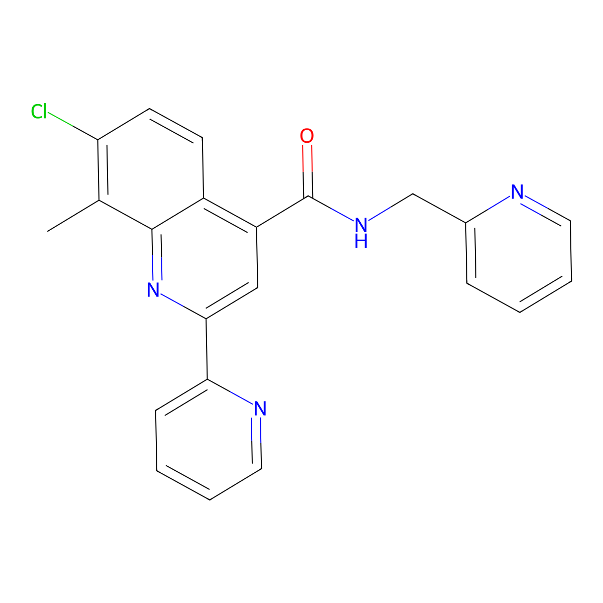 7-chloro-8-methyl-2-(pyridin-2-yl)-N-(pyridin-2-ylmethyl)quinoline-4-carboxamide molecular structure, CAS 725221-68-1