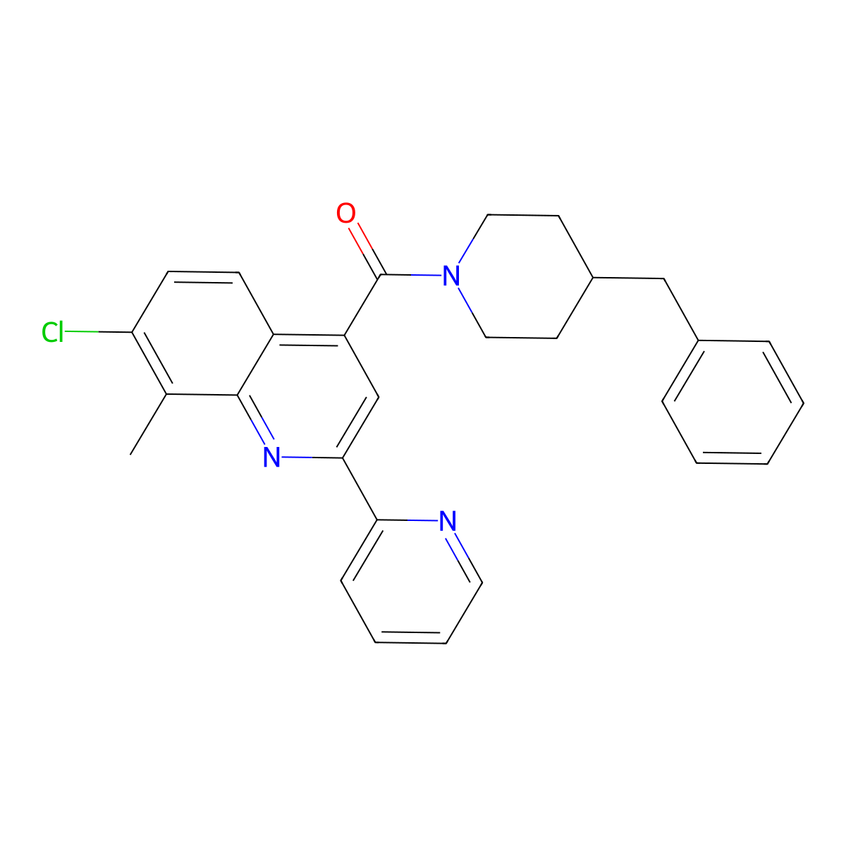 (4-Benzylpiperidin-1-yl)-(7-chloro-8-methyl-2-pyridin-2-ylquinolin-4-yl)methanone molecular structure, CAS 725221-88-5