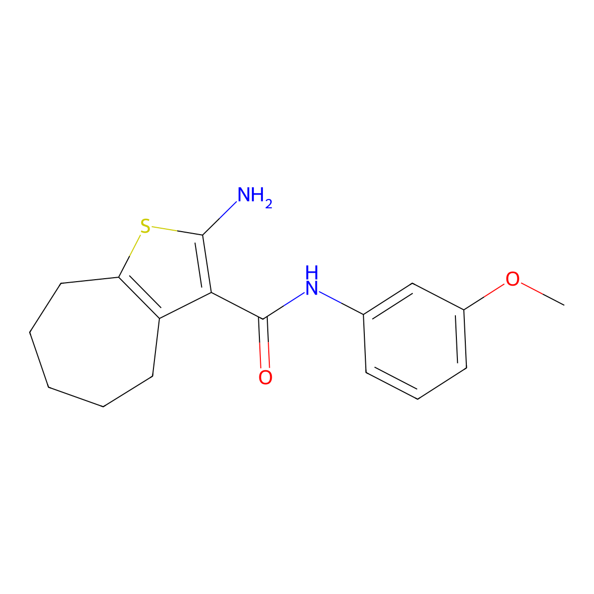 2-amino-N-(3-methoxyphenyl)-5,6,7,8-tetrahydro-4H-cyclohepta[b]thiophene-3-carboxamide molecular structure, CAS 725222-05-9