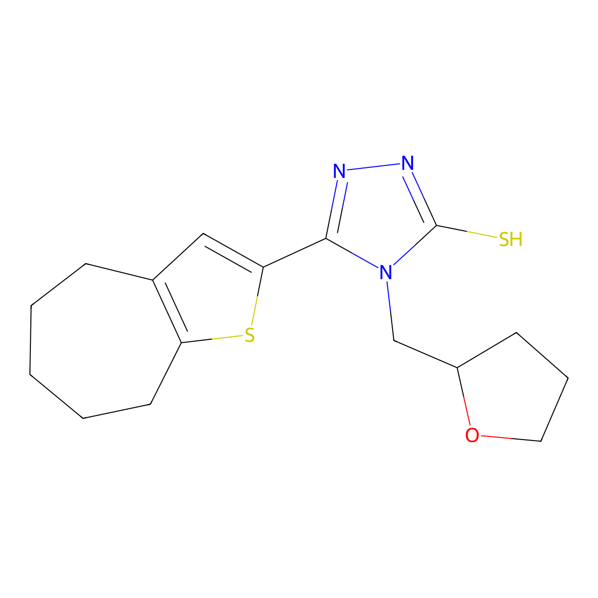 5-(5,6,7,8-tetrahydro-4H-cyclohepta[b]thiophen-2-yl)-4-(tetrahydrofuran-2-ylmethyl)-4H-1,2,4-triazole-3-thiol molecular structure, CAS 725222-06-0