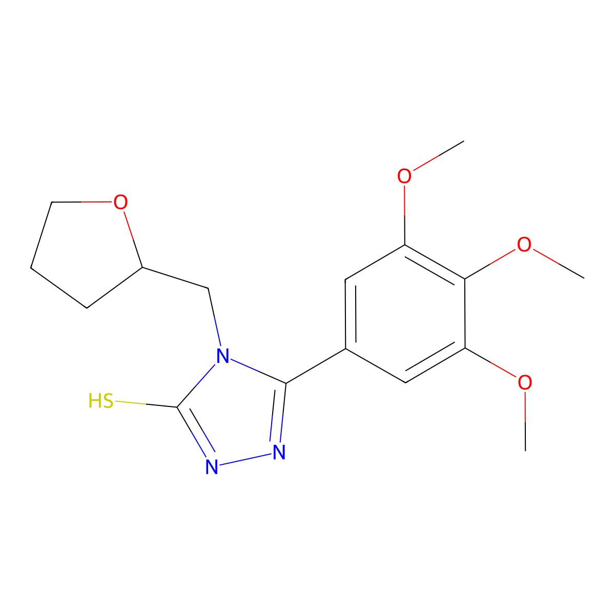 4-(Oxolan-2-ylmethyl)-5-(3,4,5-trimethoxyphenyl)-1,2,4-triazole-3-thiol molecular structure, CAS 725222-11-7