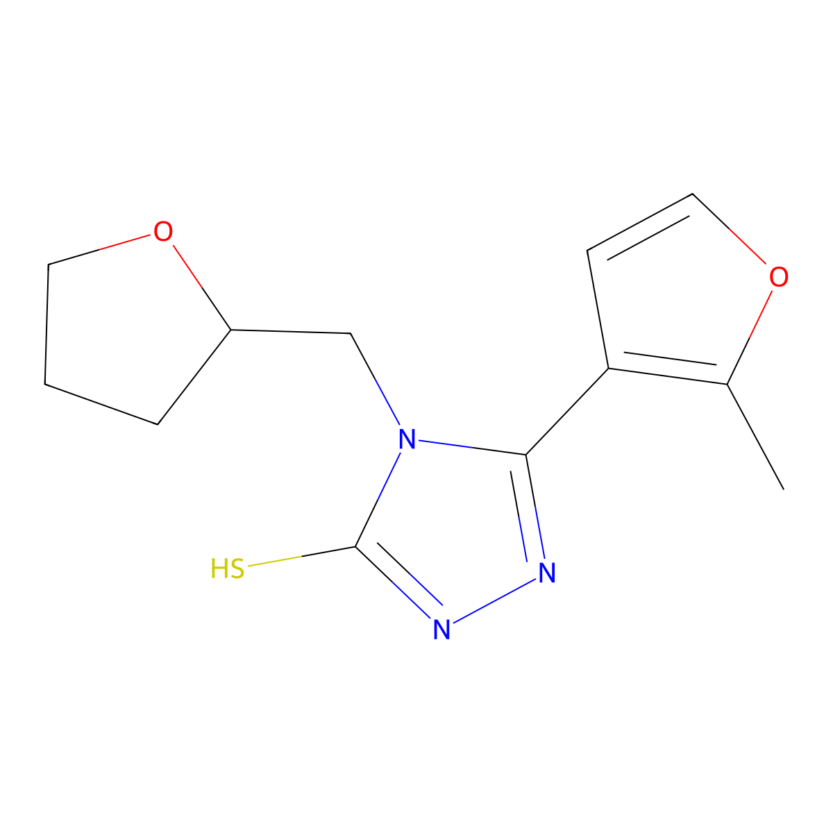 5-(2-methyl-3-furyl)-4-(tetrahydrofuran-2-ylmethyl)-4H-1,2,4-triazole-3-thiol molecular structure, CAS 725222-15-1