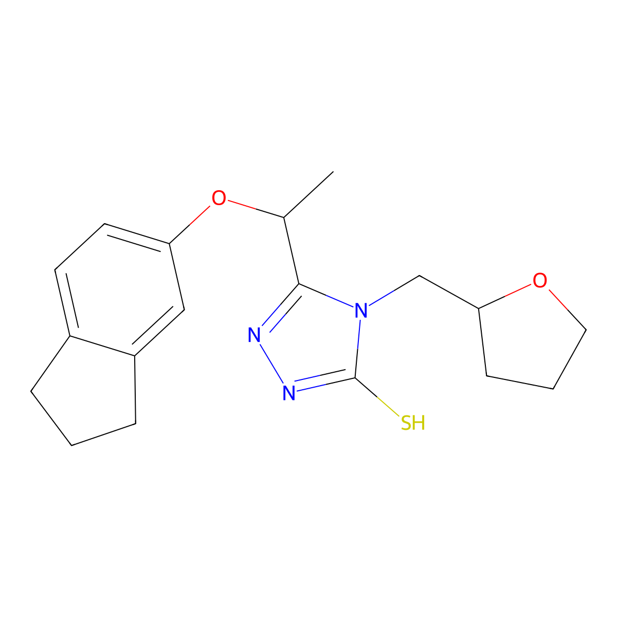 5-(Indan-5-yloxyethyl)-4-(oxolan-2-ylmethyl)-1,2,4-triazole-3-thiol molecular structure, CAS 725222-36-6