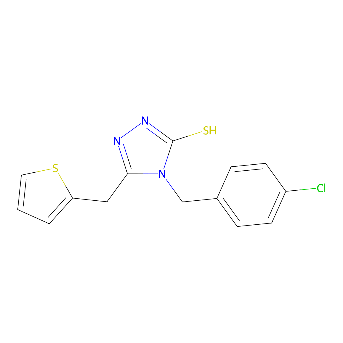 4-[(4-Chlorophenyl)methyl]-5-(2-thienylmethyl)-1,2,4-triazole-3-thiol molecular structure, CAS 725222-38-8