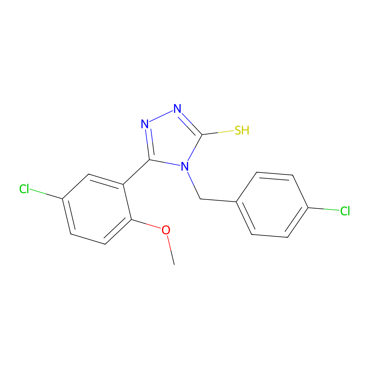 5-(5-Chloro-2-methoxyphenyl)-4-[(4-chlorophenyl)methyl]-1,2,4-triazole-3-thiol molecular structure, CAS 725222-41-3