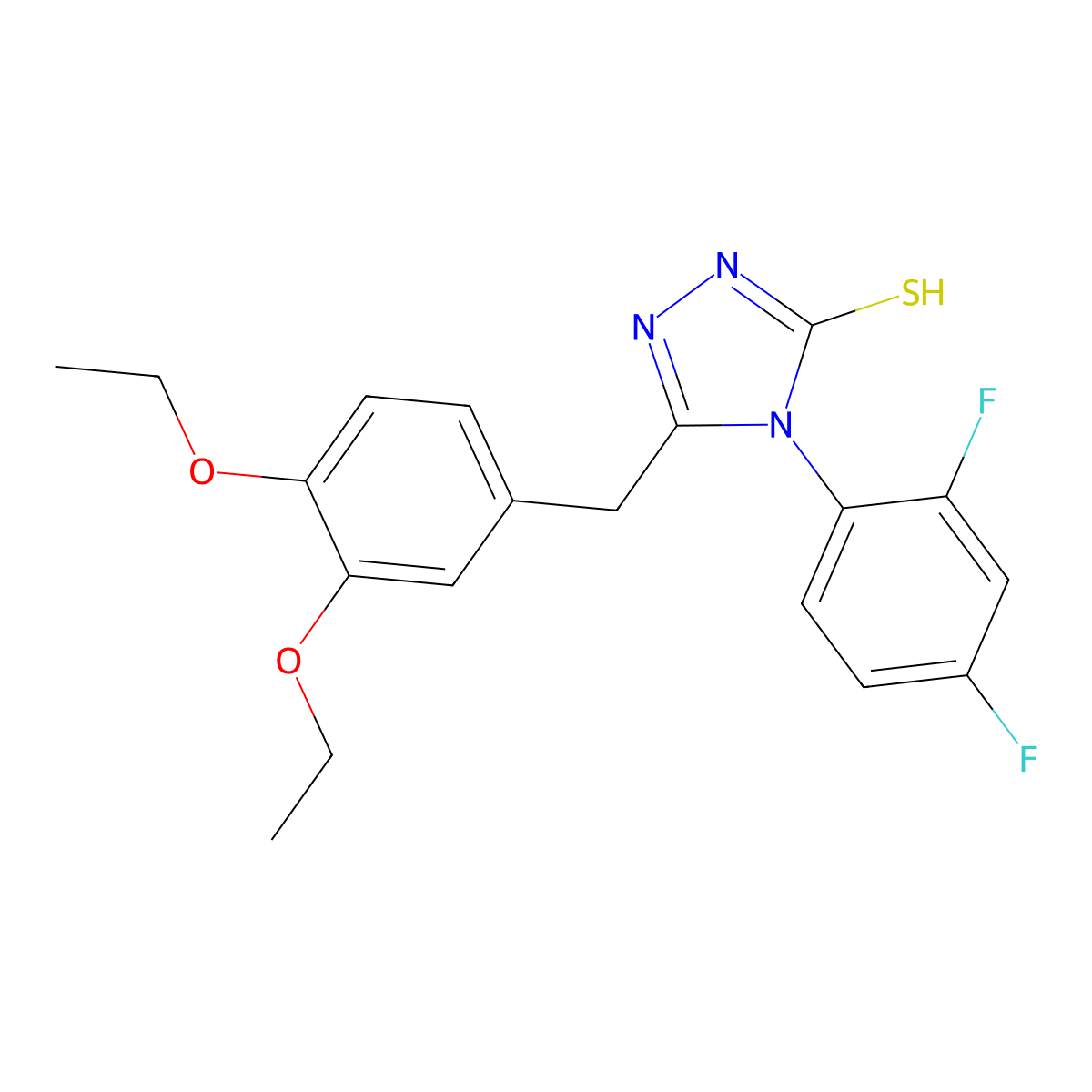 5-[(3,4-Diethoxyphenyl)methyl]-4-(2,4-difluorophenyl)-1,2,4-triazole-3-thiol molecular structure, CAS 725222-42-4