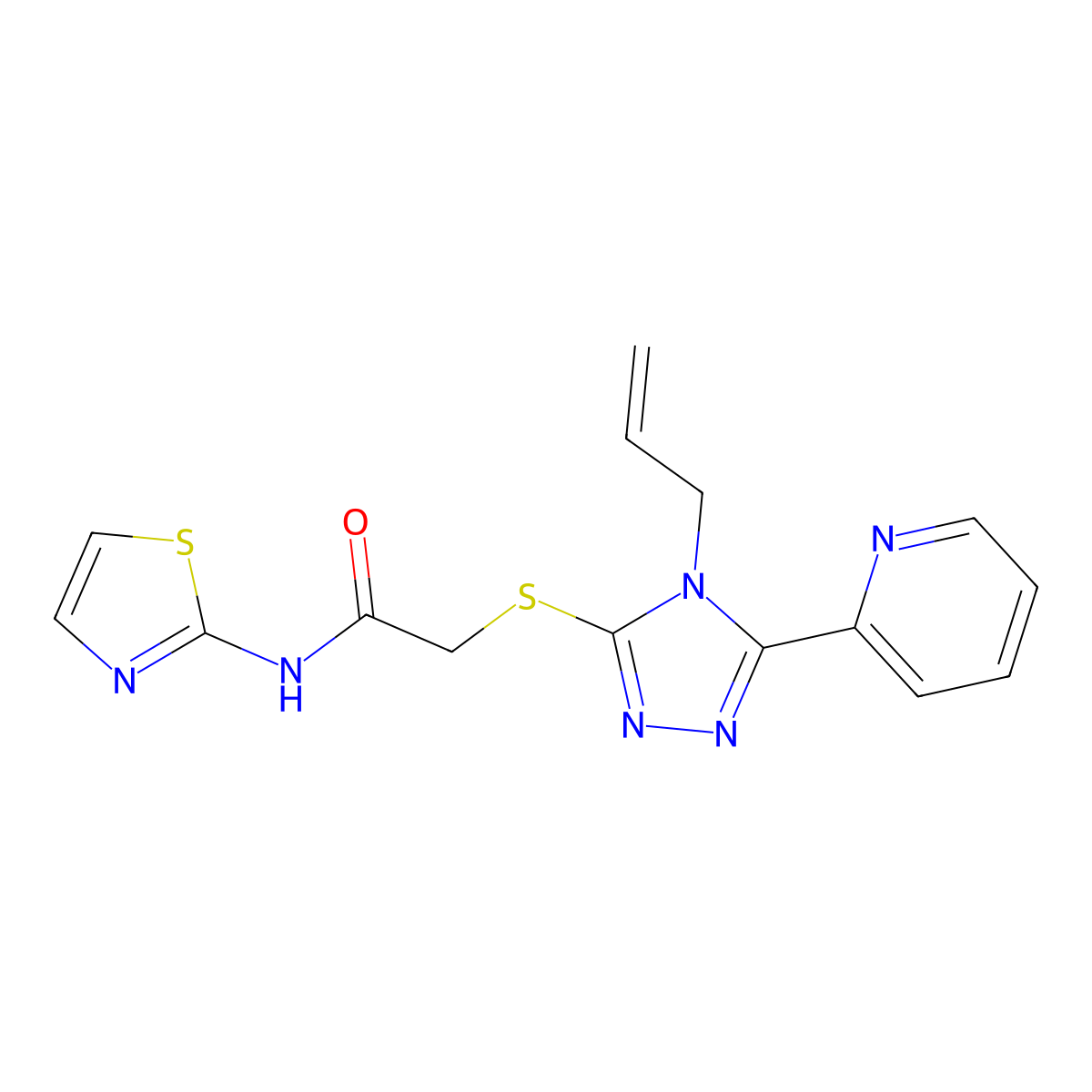 2-{[4-(prop-2-en-1-yl)-5-(pyridin-2-yl)-4H-1,2,4-triazol-3-yl]sulfanyl}-N-(1,3-thiazol-2-yl)acetamide molecular structure, CAS 725222-62-8