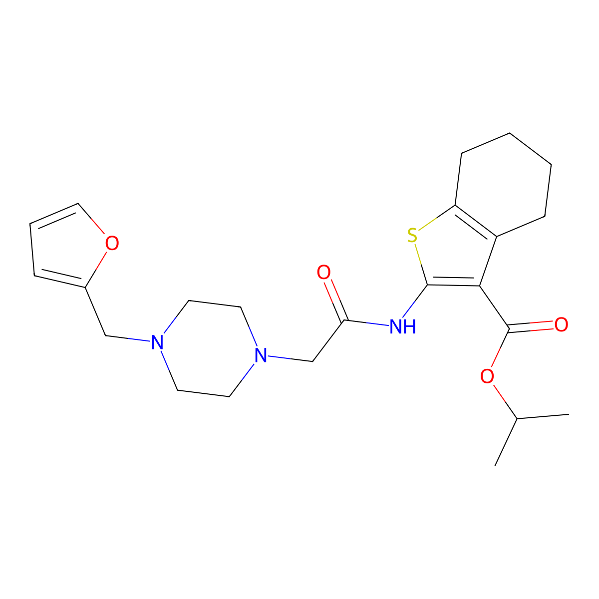Propan-2-yl 2-({[4-(furan-2-ylmethyl)piperazin-1-yl]acetyl}amino)-4,5,6,7-tetrahydro-1-benzothiophene-3-carboxylate molecular structure, CAS 725222-64-0