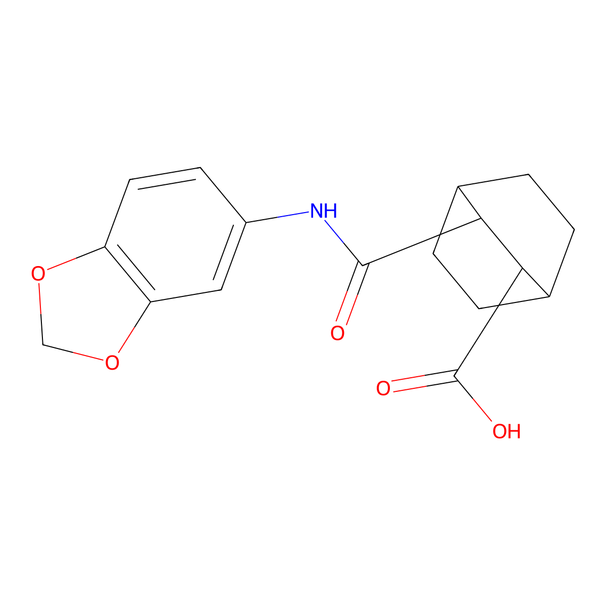 3-(1,3-Benzodioxol-5-ylcarbamoyl)bicyclo[2.2.2]octane-2-carboxylic acid molecular structure, CAS 725222-74-2
