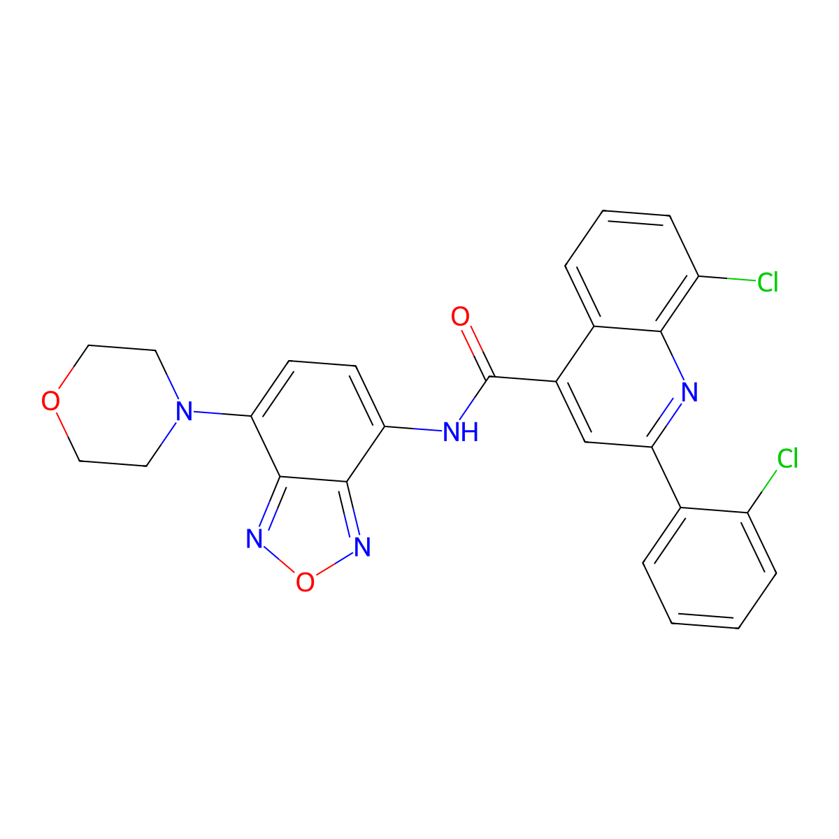 8-chloro-2-(2-chlorophenyl)-N-[7-(morpholin-4-yl)-2,1,3-benzoxadiazol-4-yl]quinoline-4-carboxamide molecular structure, CAS 725222-92-4