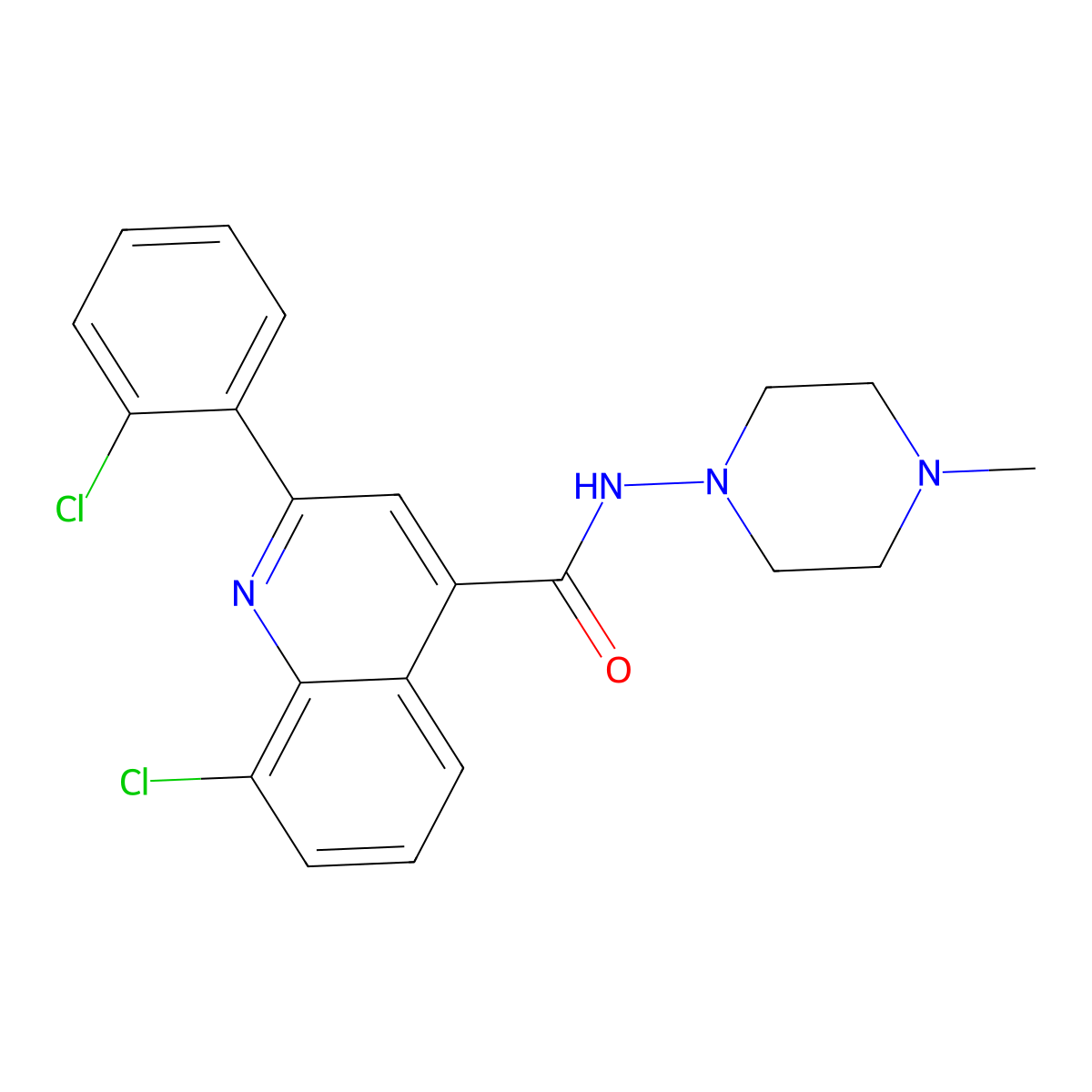 8-chloro-2-(2-chlorophenyl)-N-(4-methylpiperazin-1-yl)quinoline-4-carboxamide molecular structure, CAS 725222-93-5