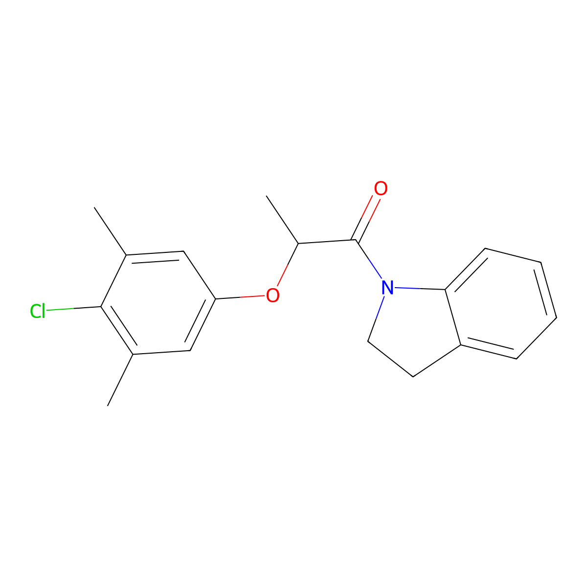 2-(4-Chloro-3,5-dimethylphenoxy)-1-(2,3-dihydroindol-1-yl)propan-1-one molecular structure, CAS 725222-94-6