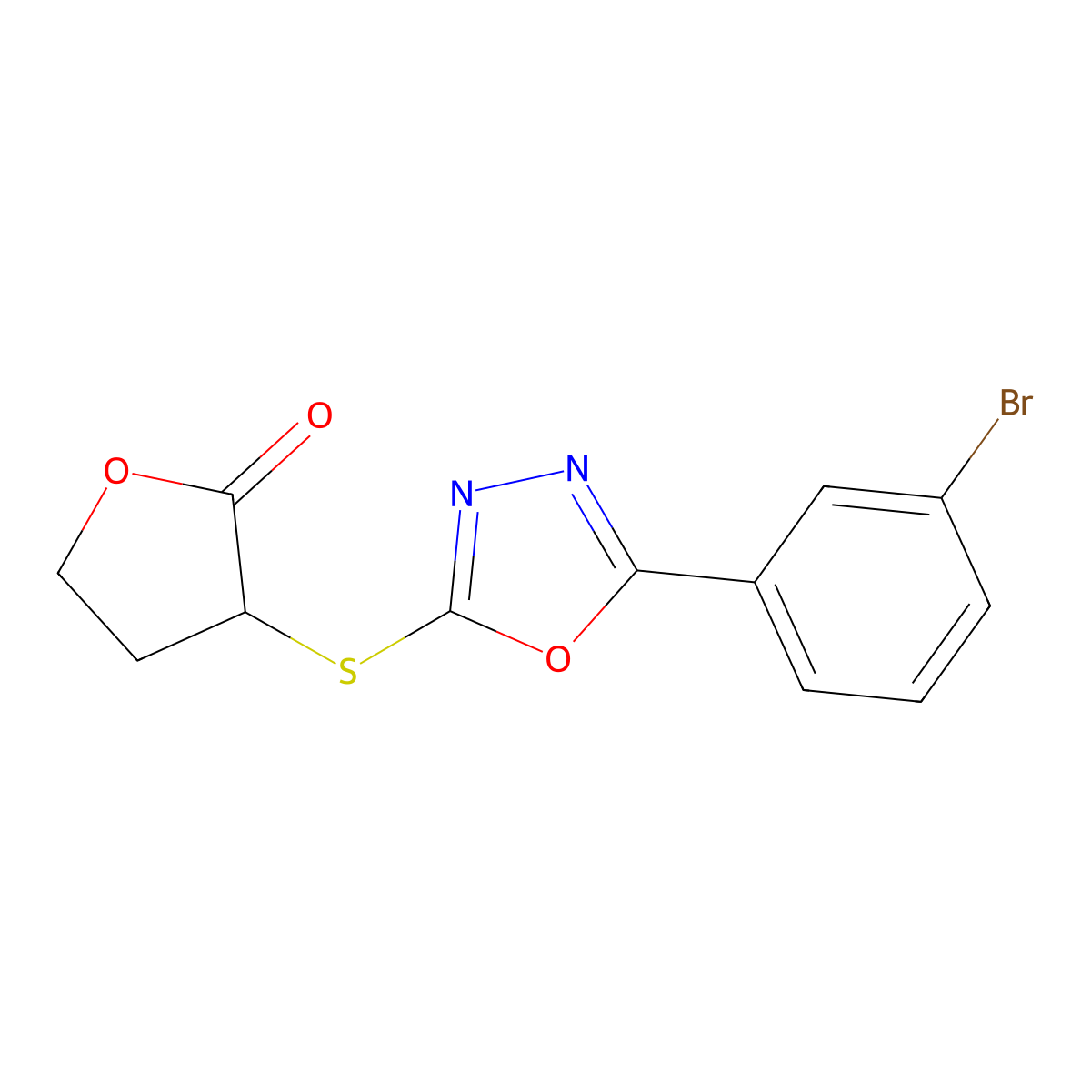 3-{[5-(3-bromophenyl)-1,3,4-oxadiazol-2-yl]sulfanyl}dihydrofuran-2(3H)-one molecular structure, CAS 725224-56-6