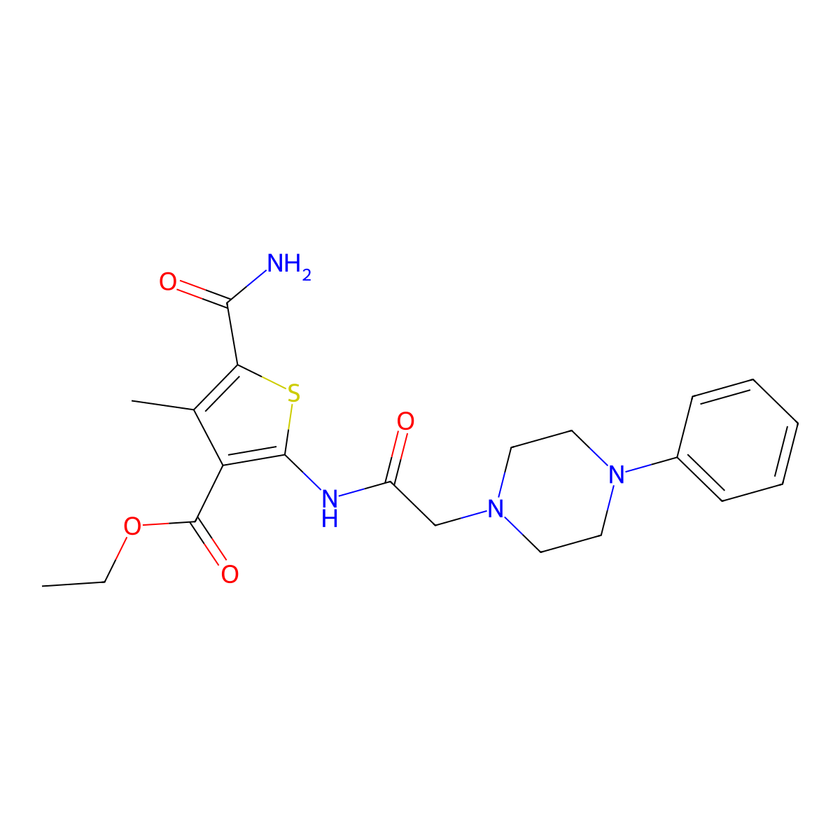 Ethyl 5-carbamoyl-4-methyl-2-{[(4-phenylpiperazin-1-yl)acetyl]amino}thiophene-3-carboxylate molecular structure, CAS 725225-03-6