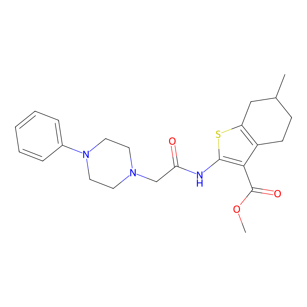 Methyl 6-methyl-2-{[(4-phenylpiperazin-1-yl)acetyl]amino}-4,5,6,7-tetrahydro-1-benzothiophene-3-carboxylate molecular structure, CAS 725225-05-8