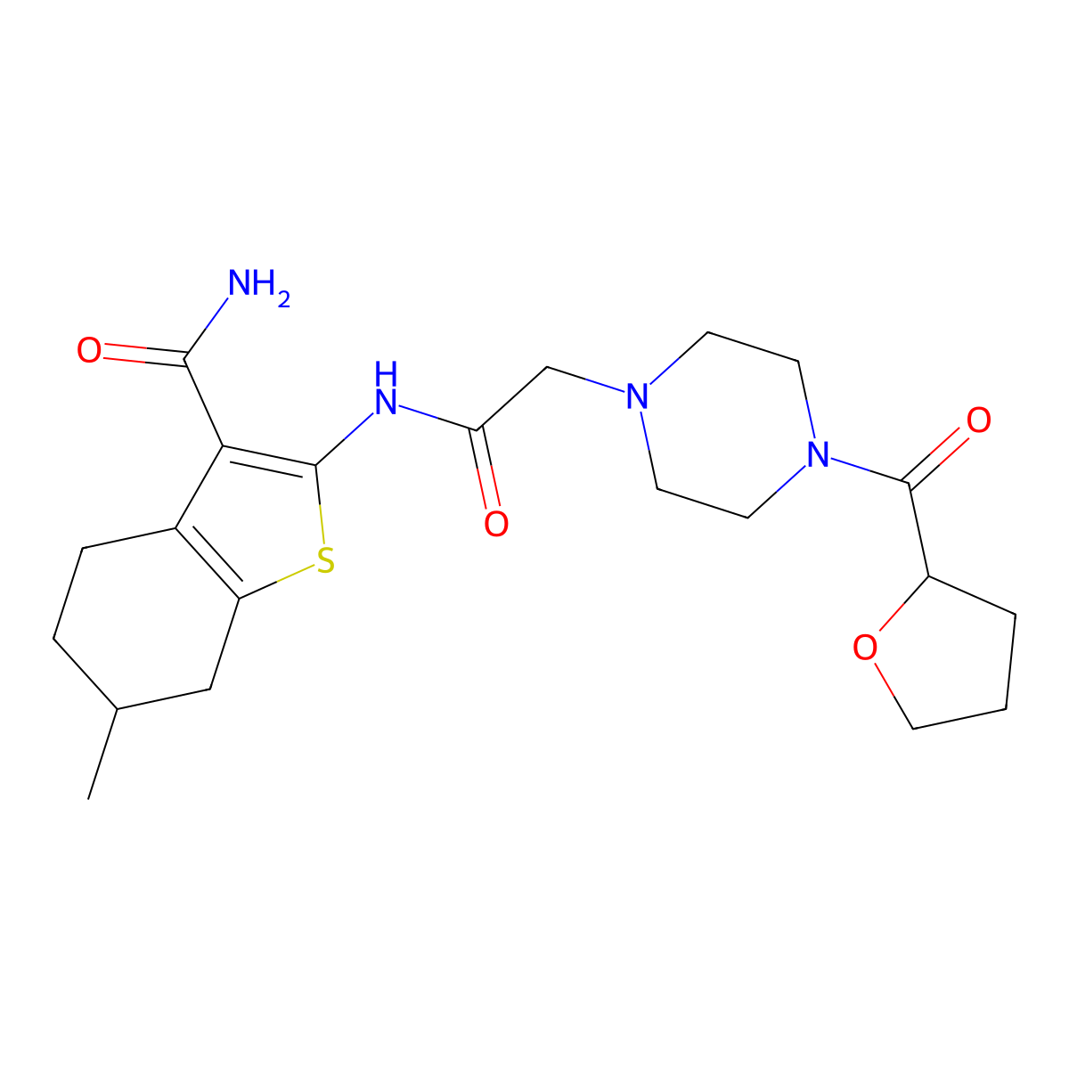 6-Methyl-2-({[4-(tetrahydrofuran-2-ylcarbonyl)piperazin-1-yl]acetyl}amino)-4,5,6,7-tetrahydro-1-benzothiophene-3-carboxamide molecular structure, CAS 725225-55-8