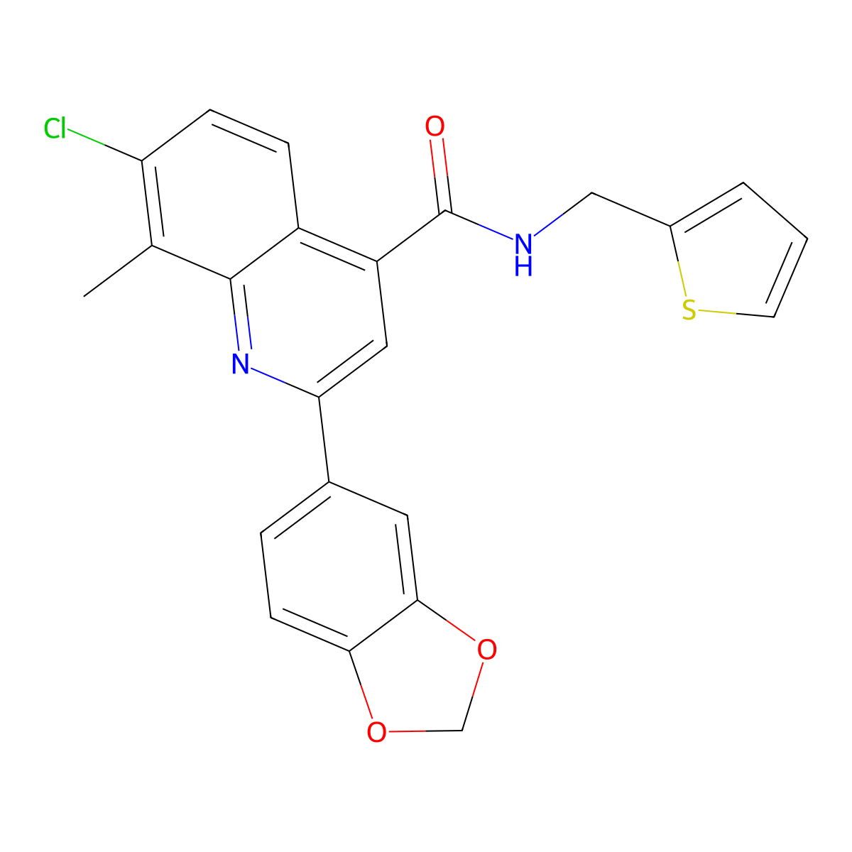 2-(1,3-benzodioxol-5-yl)-7-chloro-8-methyl-N-(thiophen-2-ylmethyl)quinoline-4-carboxamide molecular structure, CAS 725226-33-5
