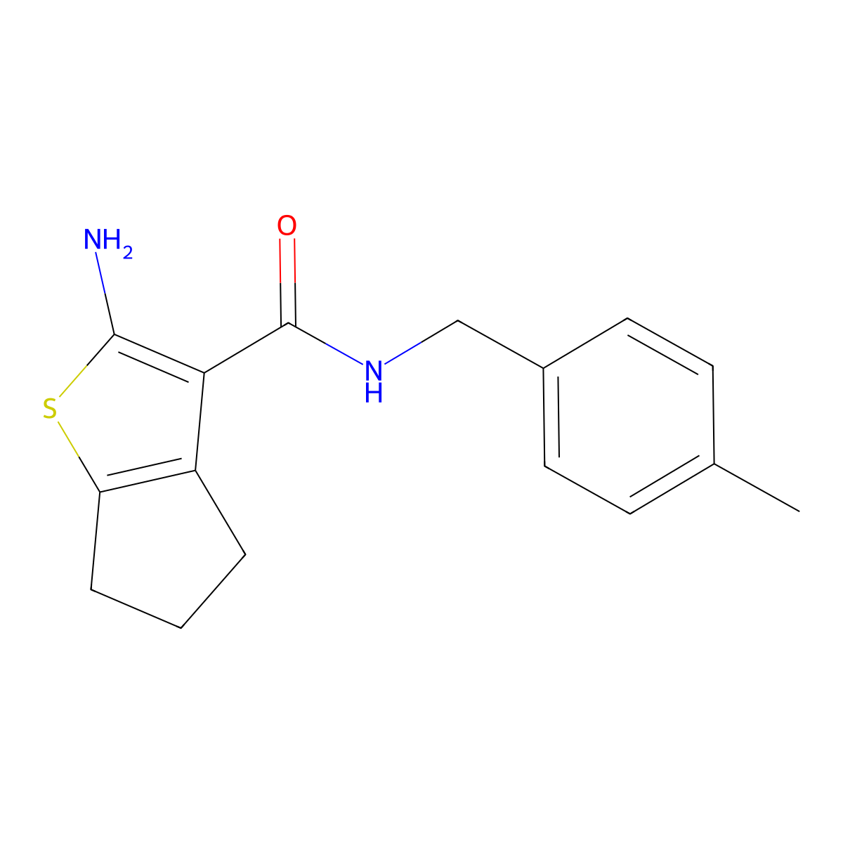 2-amino-N-(4-methylbenzyl)-5,6-dihydro-4H-cyclopenta[b]thiophene-3-carboxamide molecular structure, CAS 725226-42-6