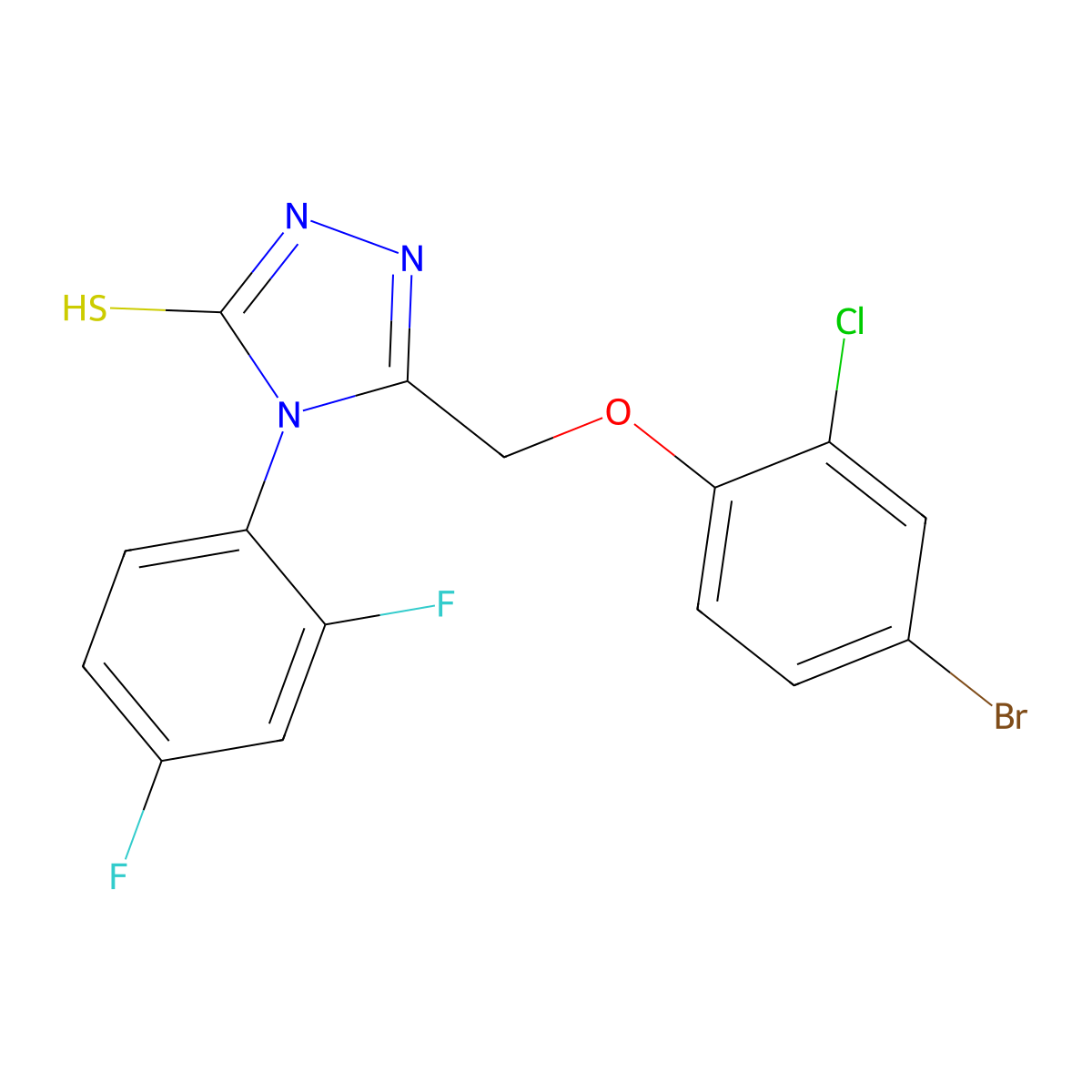 5-[(4-bromo-2-chlorophenoxy)methyl]-4-(2,4-difluorophenyl)-4H-1,2,4-triazole-3-thiol molecular structure, CAS 725226-54-0