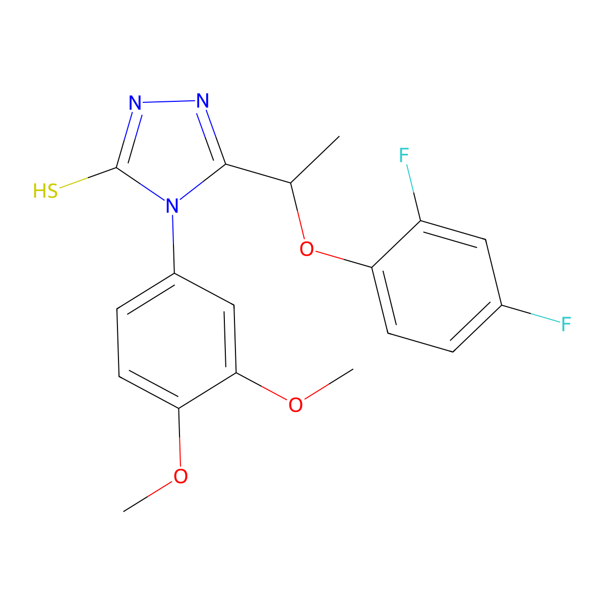 5-[1-(2,4-difluorophenoxy)ethyl]-4-(3,4-dimethoxyphenyl)-4H-1,2,4-triazole-3-thiol molecular structure, CAS 725226-61-9