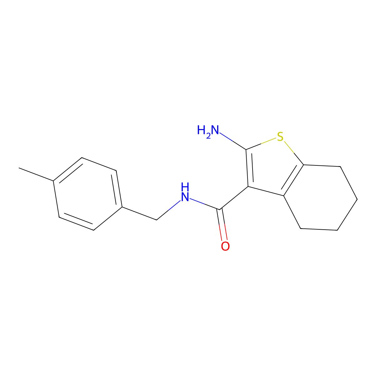 2-amino-N-(4-methylbenzyl)-4,5,6,7-tetrahydro-1-benzothiophene-3-carboxamide molecular structure, CAS 725226-63-1