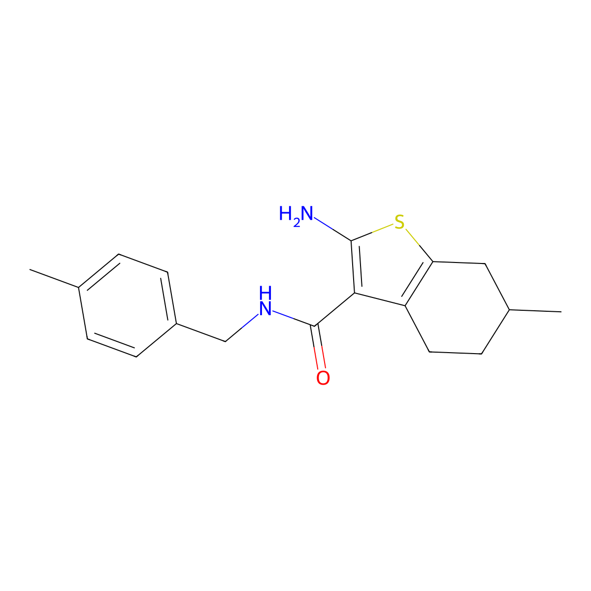 2-amino-6-methyl-N-(4-methylbenzyl)-4,5,6,7-tetrahydro-1-benzothiophene-3-carboxamide molecular structure, CAS 725226-64-2