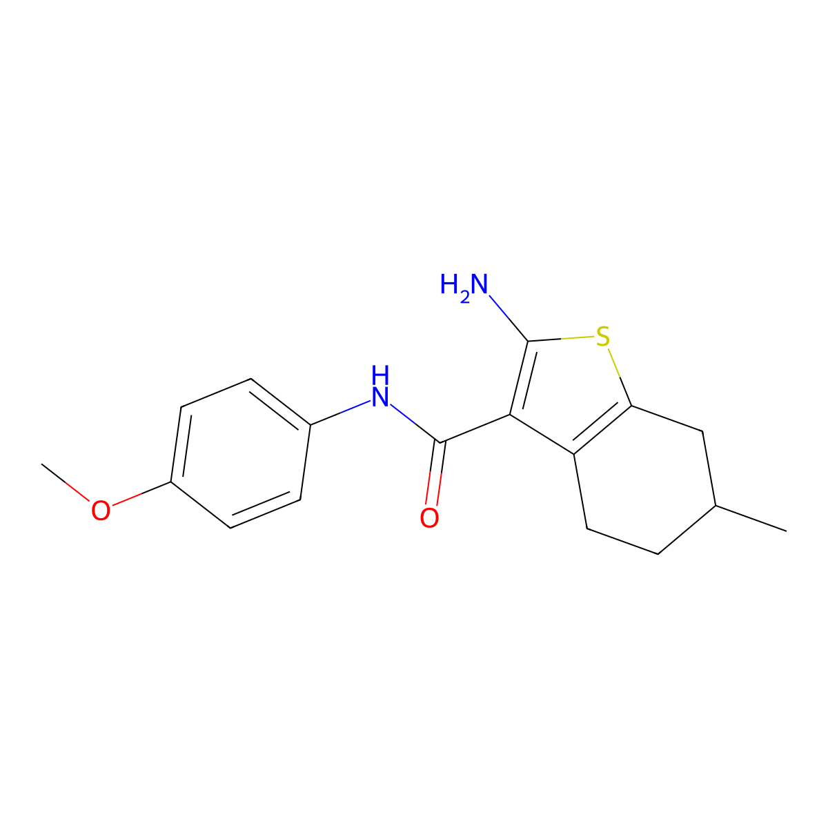 2-amino-N-(4-methoxyphenyl)-6-methyl-4,5,6,7-tetrahydro-1-benzothiophene-3-carboxamide molecular structure, CAS 725226-67-5