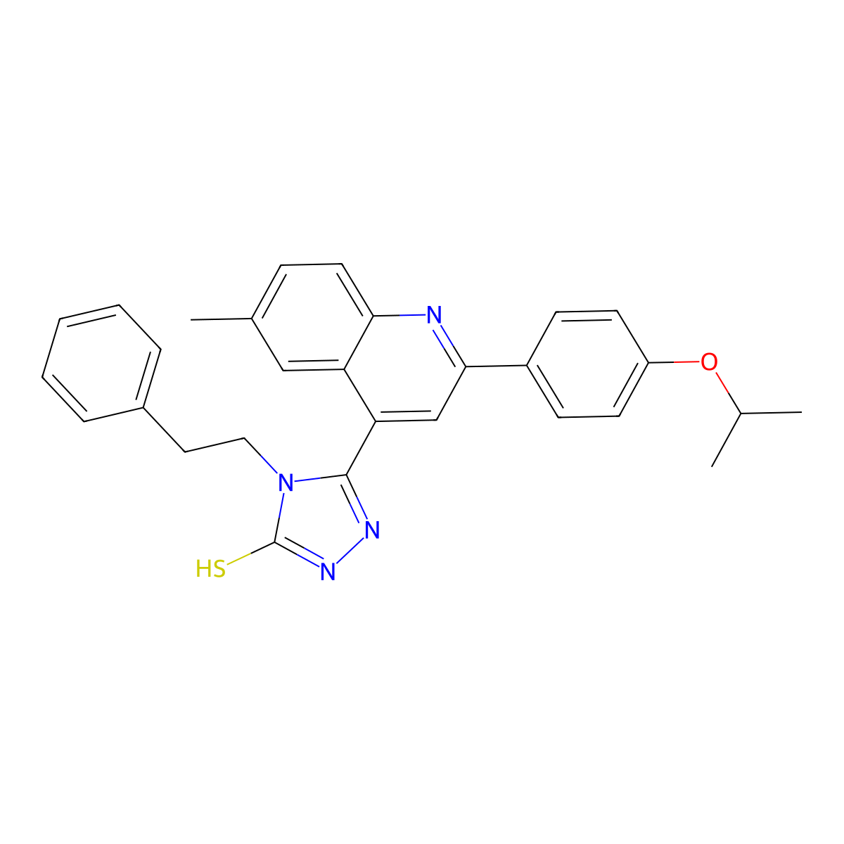 5-{6-methyl-2-[4-(propan-2-yloxy)phenyl]quinolin-4-yl}-4-(2-phenylethyl)-4H-1,2,4-triazole-3-thiol molecular structure, CAS 725226-69-7