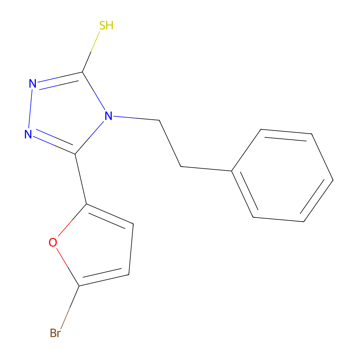 5-(5-bromofuran-2-yl)-4-(2-phenylethyl)-4H-1,2,4-triazole-3-thiol molecular structure, CAS 725226-77-7
