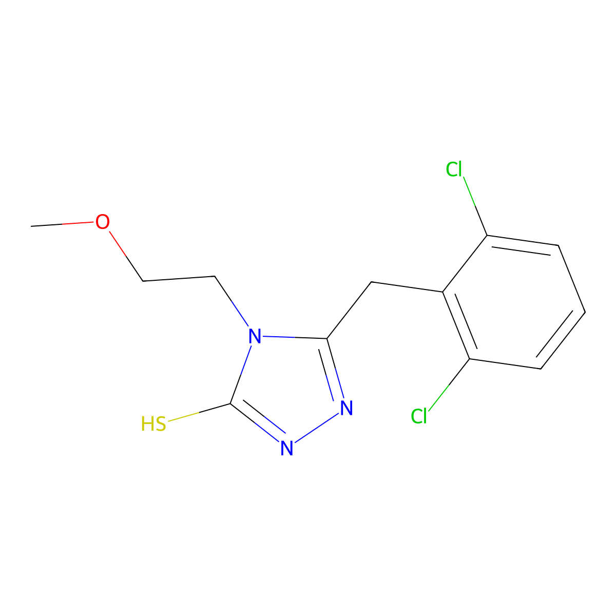 5-[(2,6-Dichlorophenyl)methyl]-4-(2-methoxyethyl)-1,2,4-triazole-3-thiol molecular structure, CAS 725226-81-3