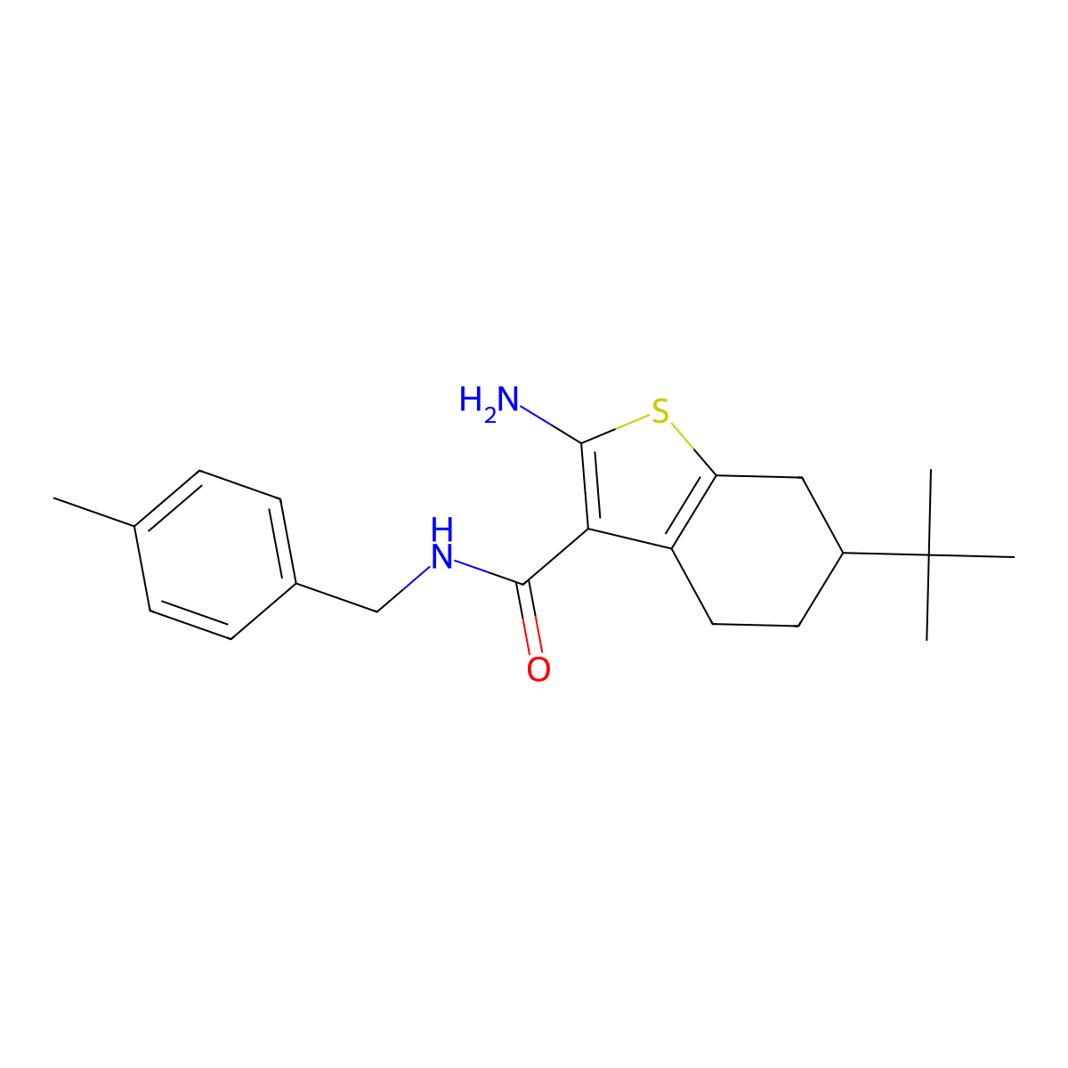 2-amino-6-tert-butyl-N-(4-methylbenzyl)-4,5,6,7-tetrahydro-1-benzothiophene-3-carboxamide molecular structure, CAS 725226-99-3